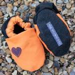 Baby booties, orange and bl..