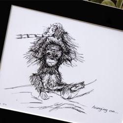 Original art illustrative print, Orangutan (10" x 12")