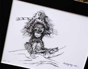 Original art illustrative print, Orangutan (10" x 12")