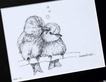 Original art illustrative print, Lovebirds (10" x 12")